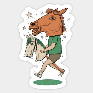 Surreal Hobby Horse Show Jumping Kid Sticker